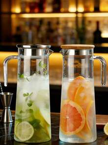 1件裝竹蓋耐熱透明飲料水壺，附手把與濾孔，大容量冰茶、檸檬水、果汁用，適合居家廚房與用餐使用 - 彩色 - 查看 10