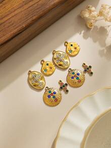 1pc/Pack Stainless Steel Rhinestone Cross Shaped Accessory, Design - Gold - View 5