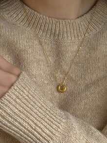 VJS 1pc Lightweight Minimalist Gold Ring Necklace, Suitable For Party And Daily Wear - Yellow Gold - View 6