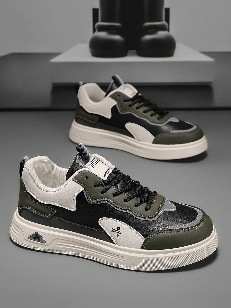 百搭真皮休闲鞋，男士学生运动鞋，四季皆宜 - 黑色 - 查看 1