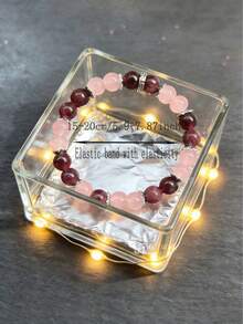 8mm Pomegranate & Crystal Bohemian Style Menopause Balance Bracelet, Natural Gemstone Jewelry Gift To Relieve Hot Flashes And Menopausal Symptoms (Bead Placement May Differ From Image) - Baby Pink - View 4