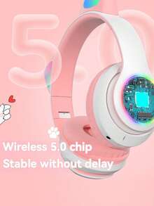 Cat Ear RGB Wireless Gaming Headset For Teens & Kids - Bluetooth 5.3, 40H Playtime, Hi-Fi Sound & Foldable Design With LED Lights. Adorable Cute Headphones Perfect For Gaming, Music, School & As A Gift For Girls And Boys. - Màu tím hoa cà - Xem 5