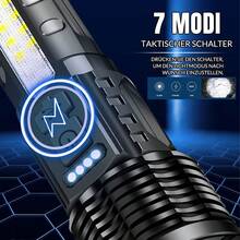 7 Modes Rechargeable LED Flashlight, Waterproof High Lumens Tactical Torch With COB Work Light & Power Display For Camping Hiking Emergency - Black - View 5