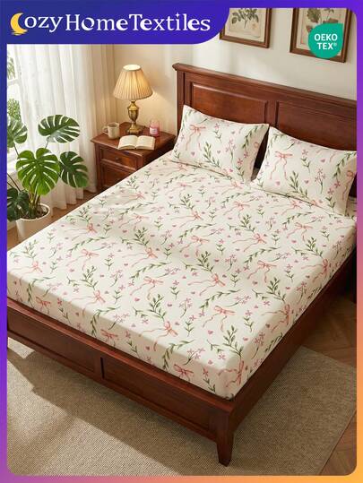 2/3pcs Printed Bedding Set (1pc Bedsheet Set + 1/2pcs Pillowcase Without Pillow Insert), Skin-Friendly Comfortable Mattress Protector, Printed Mattress Cover, Soft, Breathable, Multi-Size, Fits Twin/Full/Queen/King Bed, Machine Washable, Home Decor, Bedroom Decor, Oeko-Tex Certified