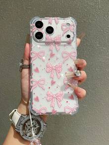 1个情人节粉色蝴蝶结爱心透明TPU全包手机壳，带粉色爱心串珠吊坠，兼容 17、17 Air、17 Pro、17 Pro Max、11、13、14、15、15 Pro、15 Pro Max、16、16 Pro、16 Plus、16 Pro Max，防水、防震、防摔、防刮花 - 無色 - 查看 3