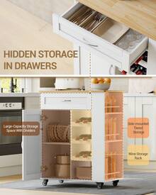 HaluPeit Serving Trolley With 3-Tier Wine Rack, Kitchen Trolley With Wheels, 3-Tier Storage Shelf, Wine Rack, For Kitchen, Living Rooms And Dining Rooms & Outdoor Use, 68 * 86 * 40 Cm - 白色 - 查看 5