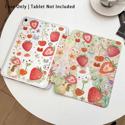 3+Y Fold Anti-Bend, Strawberry Painted Effect Acrylic Crystal Cover Compatible With Honor Pad 9/10, Honor GT 11.5inch/X9A/X9Pro, And Other Models, Compatible With Huawei Matepad SE 11/Matepad 11 Inch 2023/2022, Matepad Pro, Suitable For Xiaomi Redmi, OPPO, VIVO, Apple 10th Generation/IPad 11 2025, Galaxy Tab A9 Plus/A11/A11 PLUS