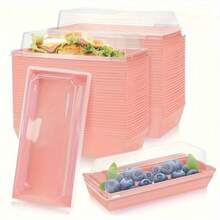 20/40PC One-Time Plastic Party Boxes With Transparent Lids, Pink Bread Boxes, Cookie Boxes And Small Snack Boxes. Suitable For Pastries, Sandwiches, Cupcakes, Strawberry Desserts, Christmas And Birthday Occasions. The Dessert Containers Are Suitable For Party Gifts, Birthday Party Snacks, Wedding Gifts, And Baby Shower Displays. - 粉色 - 查看 2