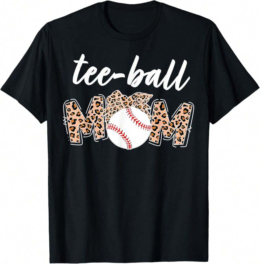 1Pc Teeball Leopardo Divertido Teeball Mamá Día de la Madre Camiseta Unisex Camiseta para Mujeres, Camiseta para Hombres, Estilo Unisex, Camiseta Deportiva, Camiseta de Fiesta, Camiseta de Regalo, Talla S-4XL, 100% algodón, Negra