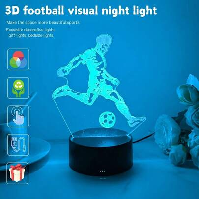 Đèn ngủ 3D hình quả bóng đá sáng tạo, dùng nguồn USB, màu đen, điều khiển cảm ứng, độ sáng có thể điều chỉnh, nhiều màu sắc, món quà tuyệt vời cho người hâm mộ bóng đá.