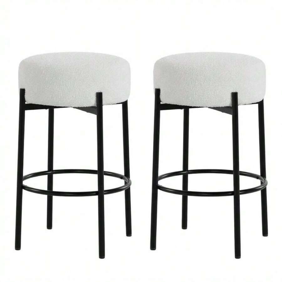 CuisinSmart Bar Stools Set Of 2, 24" Counter Height Backless Bar Stools With Boucle Sherpa Seat And Footrest, Modern Kitchen Island Stools For Counter, Dining, Bar - White - View 1