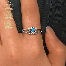 1 件优雅 925 银仿绿松石空心莲花戒指，适合女性节日、派对、婚礼 - 綠色 - 查看 5