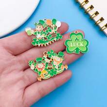 5个幸运小妖精吊坠 | 珐琅绿色锌合金圣帕特里克节首饰DIY套装，可用于手链和项链 - 彩色 - 查看 6