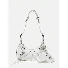 Versatile Motorcycle Bag 3-In-1 Niche High-End Crescent Bag Spicy Girl Armpit Bag Rivet Crossbody Bag Women - 白色 - 查看 12