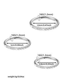 VJS 1pc G23 Titanium Cubic Zirconia 16G Nose Hoop Piercing Spiral Daith Cartilage Earring For Women - Silver - View 5