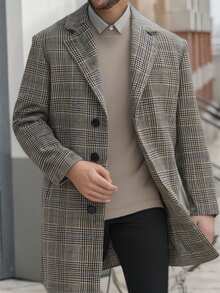 I FineLong 格子保暖时尚外套，英伦风夹克，男士休闲西装 - 棕色 - 查看 1