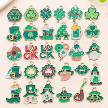 5pcs DIY Charms Pendants Set | Lucky Green Enamel Charms With Clover & Leprechaun Design, Zinc Alloy Material For St. Patrick's Day Jewelry Crafting - Multicolor - View 8