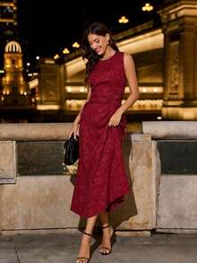 Fashionable Sleeveless Round Neck Bridesmaid Dress With Zipper Detail, Suitable For Special Occasions - Red - View 7
