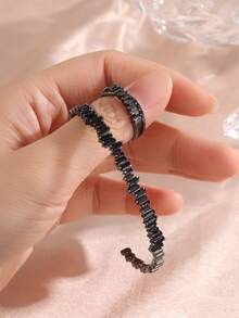 rakol 2件套不对称立方氧化锆装饰戒指和手链黑色套装，时尚 - 黑色 - 查看 3