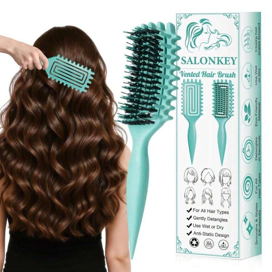 Curl Defining Brush For Curly Hair \U2013 Detangling &Amp; Styling Brush With Wide Tooth Design, Soft Bristles Reduce Frizz, Shape Curls &Amp; Waves For Women And Men, Wet &Amp; Dry Use (Green) - Màu A - Xem 1