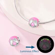 1颗镀银情人节粉色玫瑰夜光珠子首饰，适用于3毫米原创手链项链DIY吊坠制作，女士日常礼物，生日派对节日赠品 - 粉色 - 查看 6