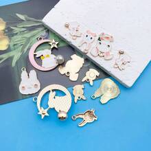 5/12件套可爱兔子吊坠套装 – 珐琅锌合金可爱卡通月亮星星设计 – DIY手链项链耳环工艺品材料，适合生日派对和春节 - 彩色 - 查看 8
