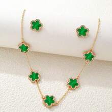 3pcs Set Rhinestone Clover & Flower Jewelry Set, Black Gold Color Accessories, Lightweight Luxury Style Jewelry, Versatile For Commuting, Brightening Skin Tone, Affordable High-End Jewelry, Date Outfit, Office Chic, Photo-Shoot Accessories - WZ2JT - View 23