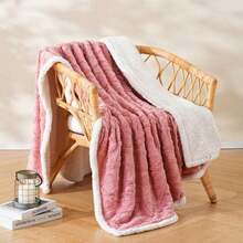 1pc Luxurious Double-Layer Jacquard Taffeta Fleece Blanket, Plush White Bed Throw For Single Or Double Use - Soft, Cozy, All-Season Comfort, Ideal For Bedroom Elegance, Blanket For Bed - Pink - View 12
