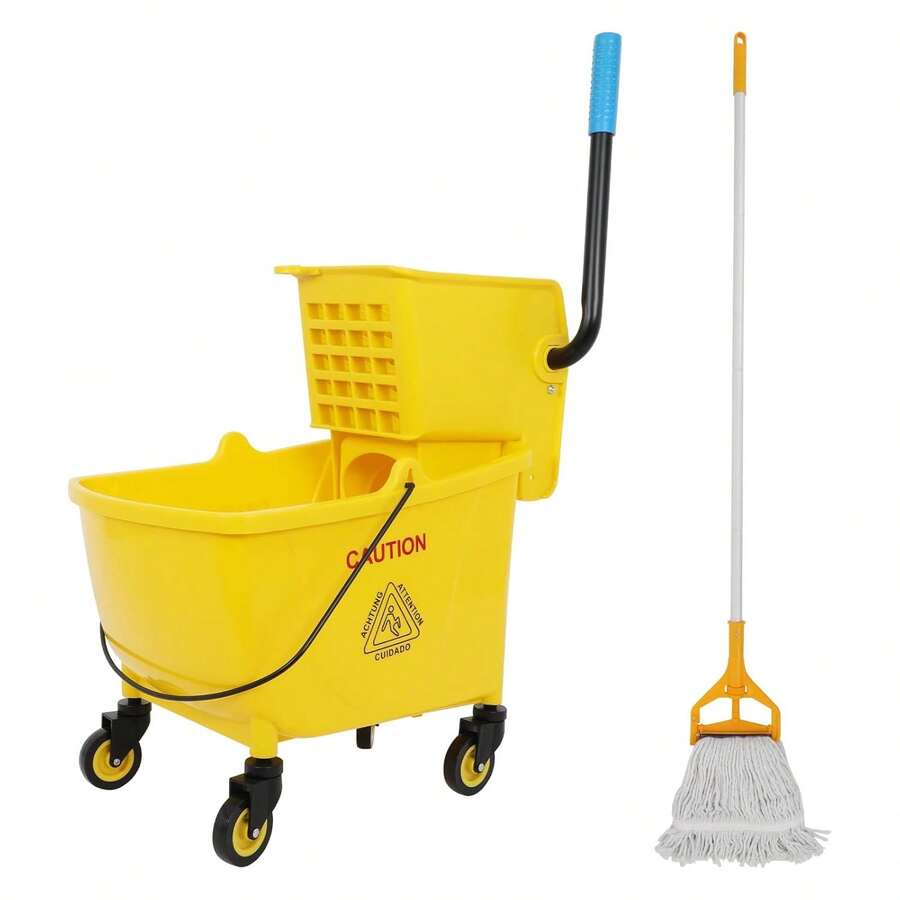 Heavy Duty Mop And Bucket Set35-Quart Commercial Mop Bucket With Wringer & Rollers - Heavy Duty Janitorial Mop Set, Easy-Squeeze Mechanism For Efficient Floor Cleaning In Schools, Offices & Hospitals (Yellow, 1 Bucket + 1 Mop) - A - 查看 1