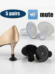 5 Pairs High Heel Protectors, Transparent And Black - Say Goodbye To Scratches, Protect Floors And Extend Shoe Life, Easy Installation, Non-Slip, Reusable, Fit Most High Heels - Black 5 Pairs - View 3
