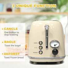 tostador de 2 rebanadas tostador retro de acero inoxidable con 6 ajustes ranuras anchas de 1.5 pulgadas función de bagel/descongelación/cancelación bandeja ible para migas rojo bd8 -B032 - Crema - Ver 4