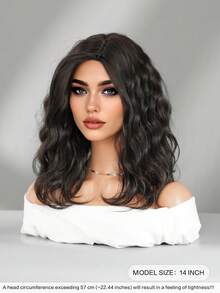 7JHH WIGS 女用深棕色短波浪假髮 14 吋肩長波波頭捲髮假髮，側分瀏海，自然合成耐熱纖維髮，適合日常、Cosplay、派對使用 - 深棕色 - 查看 5