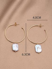 1 Pair 18K Gold Plated Natural Freshwater Pearl Large Hoop Earrings, Gift For Mother's Day, Valentine's Day, Birthday, Wedding, Engagement, Bride - White - View 4