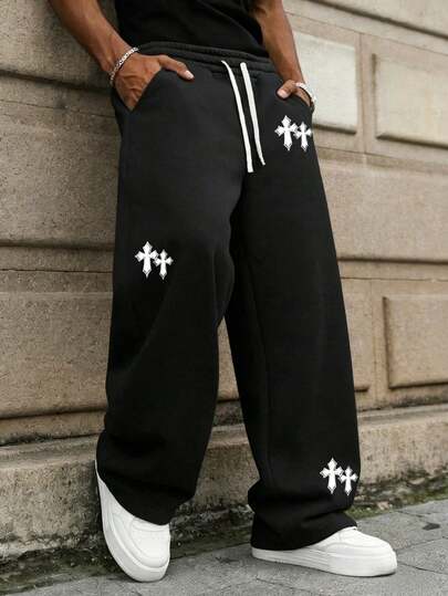 Men's Casual Loose Fit Drawstring Waist Wide Leg Comfortable Sweatpants, All-Match Minimalist Versatile, Suitable For All Seasons, Dark Grey