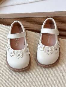 1 Pair Girls' Cute Princess Thick-Sole Loafers, Breathable Soft Non-Slip Versatile Patent Leather Shoes, Simple & Fashionable Infant Toddler Easy On/Off Walking Shoes, Suitable For Spring/Summer/Autumn - Beige - View 2