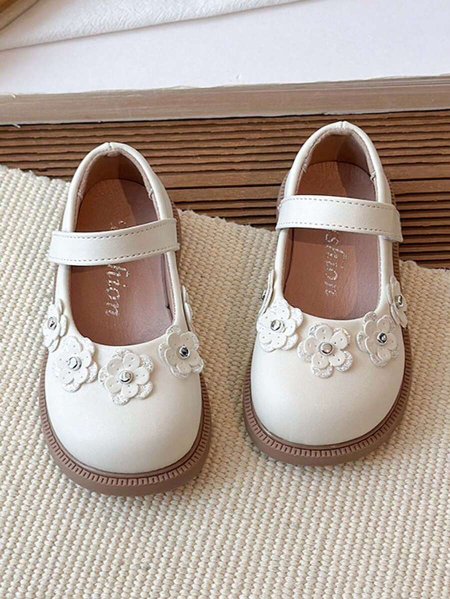 1双女童可爱公主厚底乐福鞋，透气柔软防滑百搭漆皮鞋，简约时尚婴幼儿易穿脱学步鞋，适合春夏秋季穿着 - 米色 - 查看 1