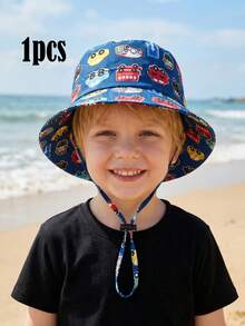 儿童新款汽车印花遮阳帽，可调节抽绳，适合3-8岁男孩，春夏休闲防晒帽 - 1PC - 查看 11
