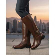 Women's Elegant Riding Boot, High Shaft, Lace-Up, Side Zipper, Soft And Comfortable, New Winter Collection - 鏽棕色 - 查看 1
