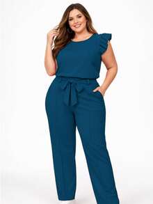 Elegant Plus Size Social Set In Dune Crepe, Casual Style With Drawstring Pockets, For Office Or Home. - 水鴨藍 - 查看 2