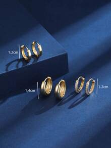 6pcs/Set New Creative Minimalist Fashion Copper Inlaid Zirconia Earring Set, Fashionable Lightweight Luxury Elegant Versatile Small Hoop Earrings, Classic Jewelry Accessories - Earring Set - View 6