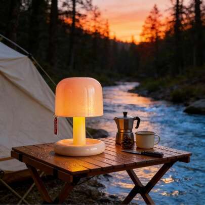 户外暖光便携式小型台灯，咖啡桌氛围灯，适用于户外餐桌照明，便携式挂绳，营造温馨的庭院、聚会氛围