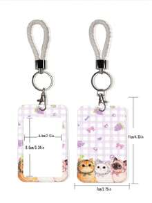 1件装时尚格子发带，带猫咪图案证件卡套、钥匙扣和夹子、蝴蝶手机挂绳、钥匙扣证件架 - 長方形 - 查看 7