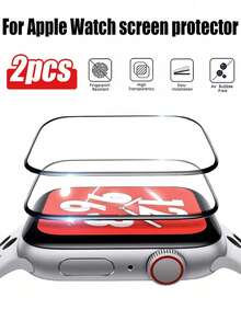 ZYONS 2片装3D曲面边缘屏幕保护膜，兼容 49mm 46mm 45mm 42mm 40mm 44mm Ultra 3 SE 3 Series 11 10 9 8 7 [新款]，柔软高清透明PMMA保护膜，防刮花，触控灵敏 - 黑色 - 查看 8