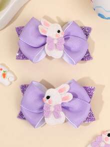 2pcs/Set Girls Easter Rabbit Hair Clips, Glitter Rabbit Hair Clips, Embroidered Bow Hair Clips, Cute Sweet Style Hair Accessories, Easter Holiday Gift, Party Hair Decor, Suitable For Teens - Multicolor - View 13