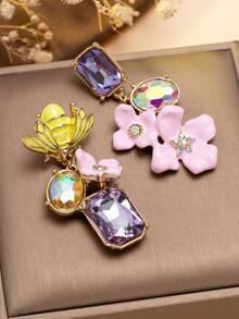 1 Pair Unique Design Holographic Iridescent Asymmetric Flower Earrings, Atmosphere Earrings For Dates And Outings - Multicolor - View 7