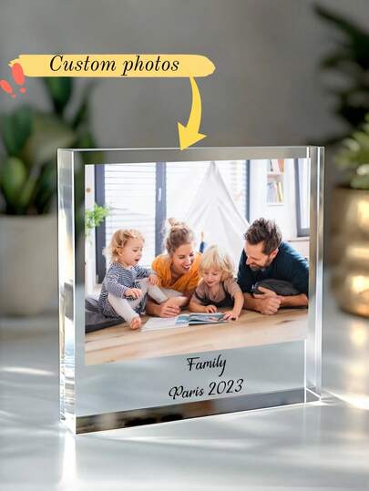 1pc Customized Square Acrylic Photo Frame, Family Photo Frame, Wedding, Valentine's Day, Home Decor, Creative Growth Memento, Customized Family Photo, Son, Daughter, Couple, Parents Photo Gift, Acrylic Decorative Ornament, Desktop Accessory, Holiday Gift, Birthday Gift, Party Gift, Anniversary Gift, Wife, Husband, Student Back To School