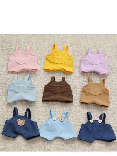 1pc Overalls With Strap, Rubber Face Decor, Doll Clothes Accessory, Pants, Outfit Set
