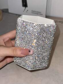 1个奢华白色闪亮水晶水钻桌面笔筒，创意陶瓷水钻化妆刷收纳架，时尚化妆品收纳 - 彩色 - 查看 13