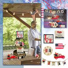 4th Of July Patriotic Wooden Tiered Tray Decor Set - Red White Blue Rustic Farmhouse Decor For Independence Day Memorial Day Home Table Porch Indoor Outdoor - B - 查看 5