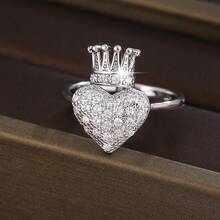 1pc Elegant Heart Crown Design Cubic Zirconia Embellished Fashion Ring For Women - Multicolor - View 16